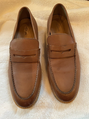 Clarks Mens Shoes Tan Leather Penny Loafers Size 10 1/2 M