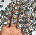 100pcs Small Rings Mixed Gemstone Silver Jewelry 925 Silver Plated Jewellery CH4