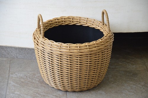 Wicker firewood basket (holder, stand for firewood). Artificial rattan, handmade - Picture 15 of 82