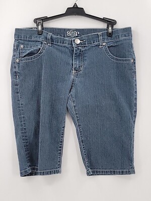 S&P Bermuda Shorts Womens Size 31 Blue Jean Denim Bling Stretch Cotton Low Rise