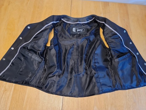 Women’s Black Leather Motorcycle vest Victory USA size: M Embroidered Front&Back - Picture 4 of 11