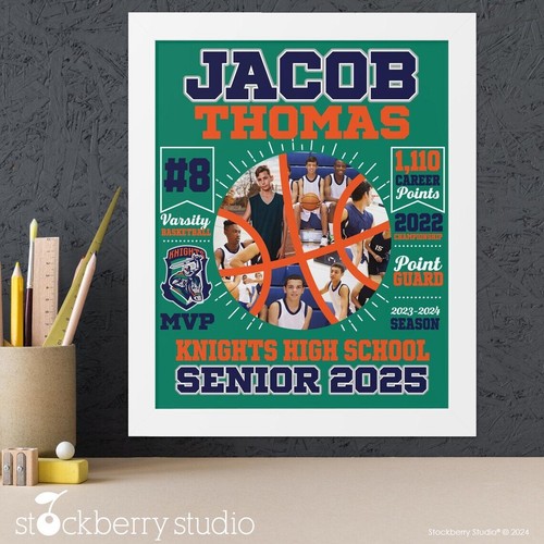 Cadre photo collage joueur basket personnalisé senior nuit cadeau toile - Photo 3/5
