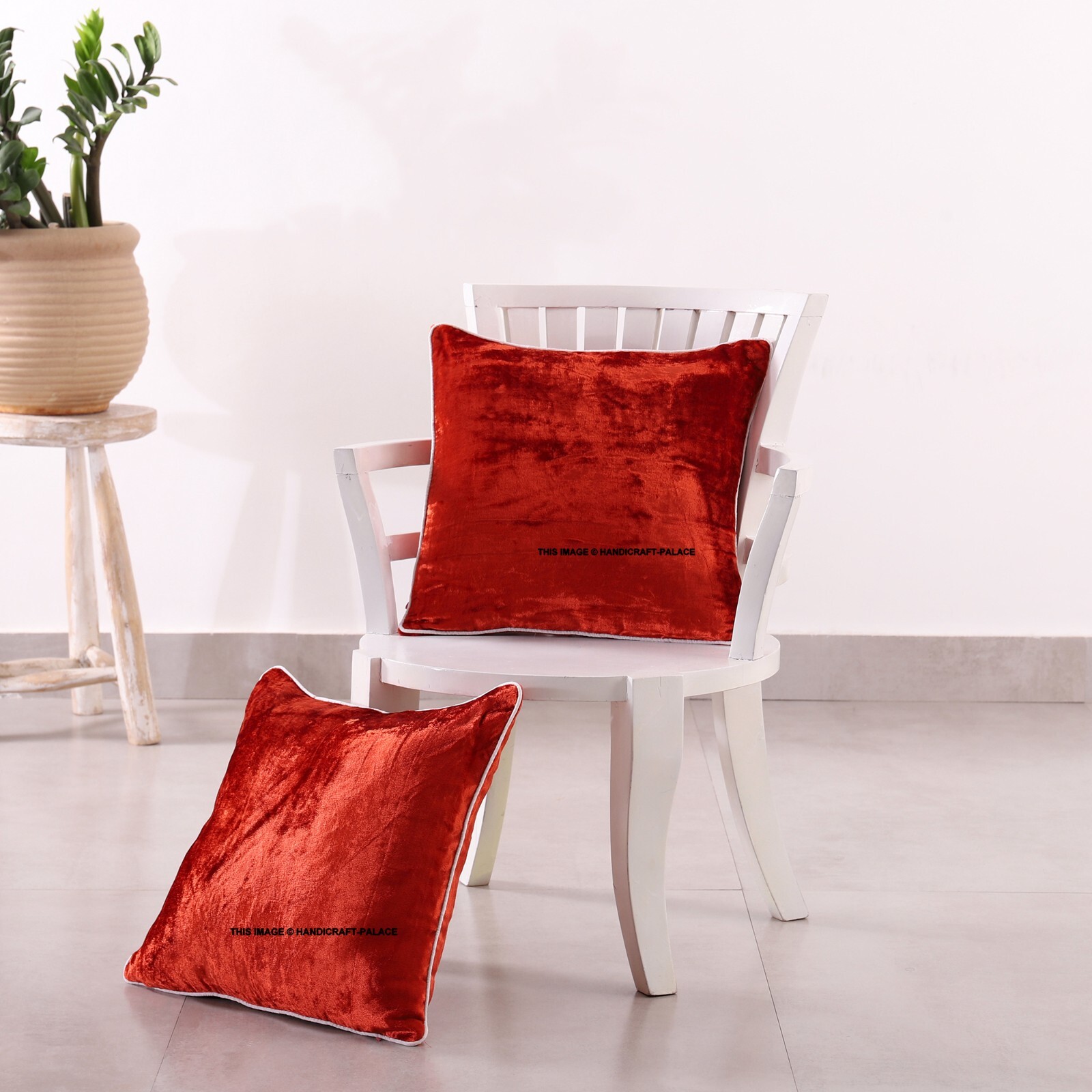 Set of 2 Soft Velvet Solid Rust Color Throw Pillow Case Sofa Bed