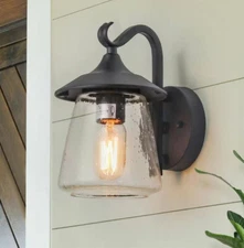 LNC Modern Frosted Black Porch Wall Sconce 1-Light Classic Exterior Lantern