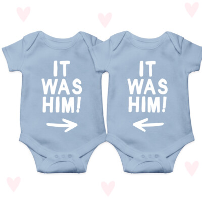 It was Him Baby Grow Matching Twin Boy Gifts Newborn Baby Shower Clothes Newborn