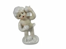Ucagco Japan White Ceramic Angel Figurine Cherub Fruit/Pumpkin? At Ear