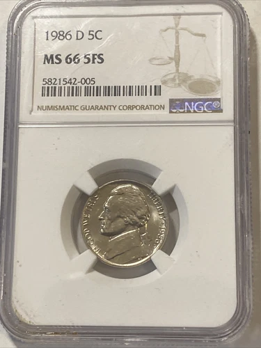 1986-D Jefferson Nickel, NGC MS66 5FS