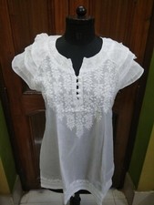 M 40" SLEEVELESS 100 MALMAL COTTON TUNIC ETHNIC CHIKAN EMBROIDERY HANDMADE TOP