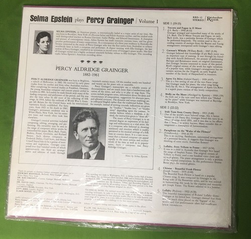 Richardson RRS-12 Selma Epstein Plays Percy Grainger Vol 1 AUDIOPHILE LP - Picture 2 of 2
