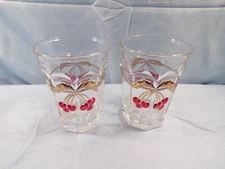 Set of 2 L.G. Wright Cherry & Cable Clear Glass Painted Tumblers