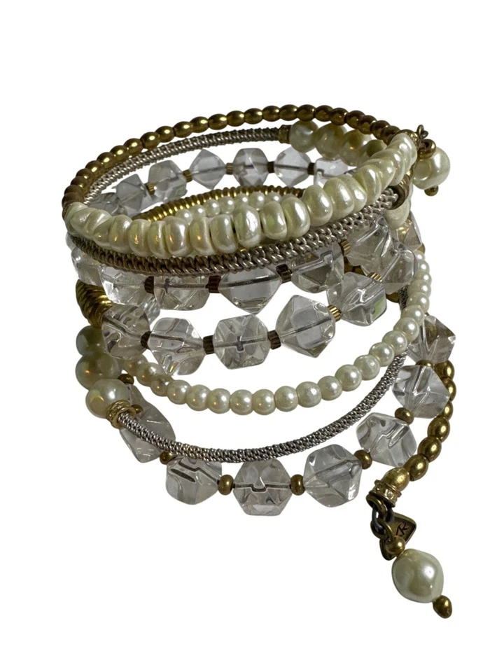 Silpada Multi-Strand Faux Pearl Crystal Bead Bracelet Silver & Gold Tone Accents - Image 3 of 4