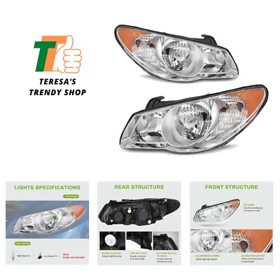 Impact-Resistant Clear Lens Headlights for 2007-2010 Elantra - Amber Reflector