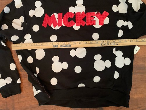 Disney Mickey Logo Red Sequin Embellished Black White Sweatshirt XXL (19) - Picture 6 of 7