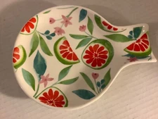 Dash of That 8” x 5.87” x 1” Fruit & Floral Design Spoon Rest Stoneware New
