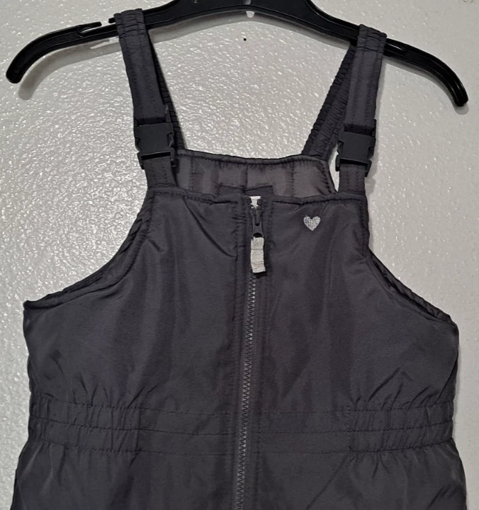 CARTER'S Niña Baberos de Esquí Grandes 6X Gris Nieve Babero Pantalones Correas Cremallera Corazón Plateado Foto 3 de 4