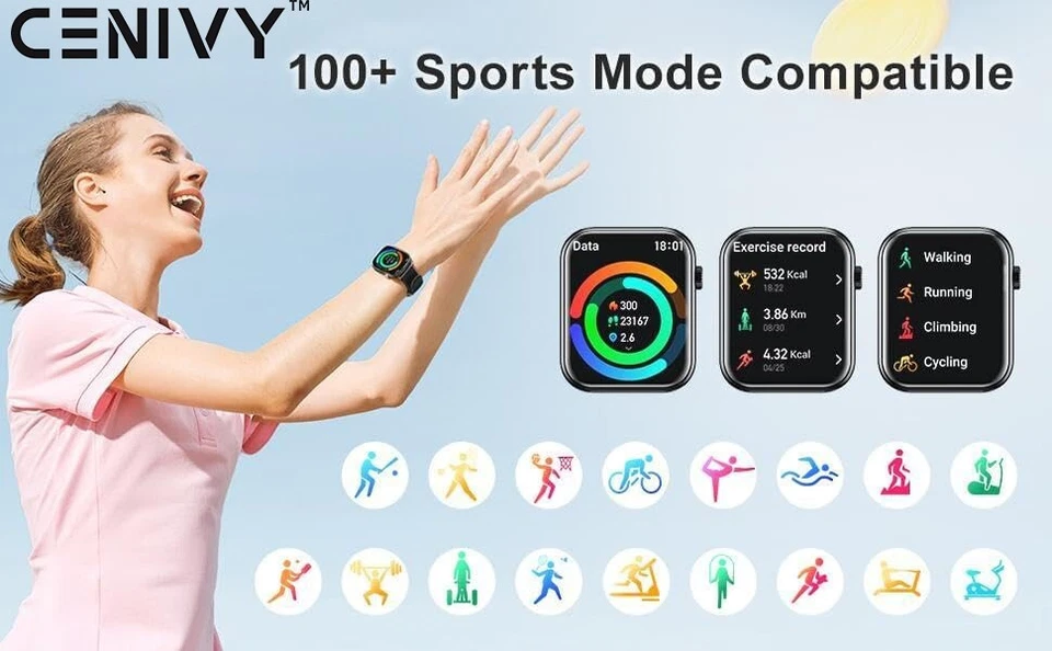 Cenivy Smart Watch Compatible with iPhone Android, Waterproof, 100+ Sports Modes - Image 4 of 4