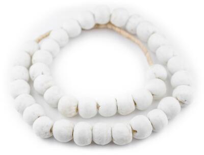 Opaque White Recycled Glass Beads 18mm Ghana African Sea Glass Round Large Hole
