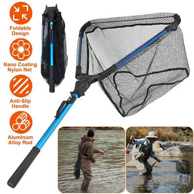 LUSHAZER Floating Fishing Net Folding Rubber Coating Mesh Safe for Easy Catch