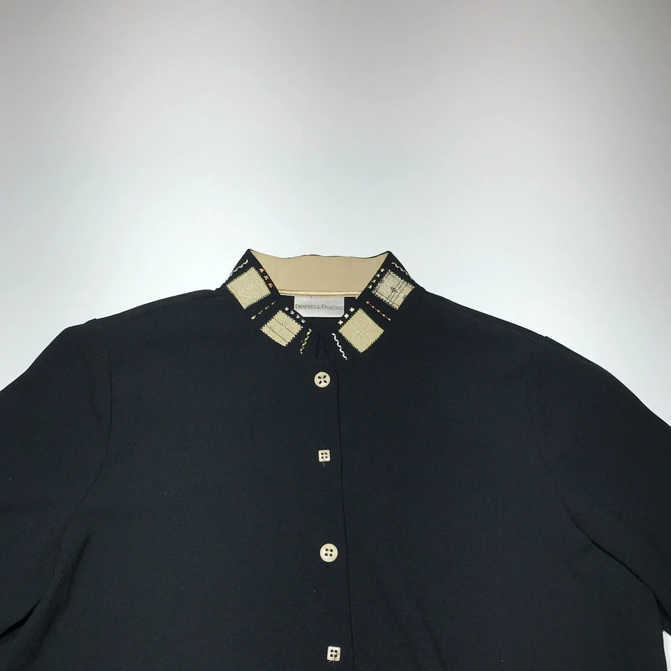 Chaqueta Camisa Draper's & Damon's Mujer Talla XL Negra Dorada Bordada Botón Frontal Foto 3 de 4