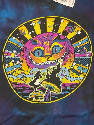 Liquid Blue Alice In Wonderland T-Shirt Blue Purple Tie-Dye Cat Face Size Small