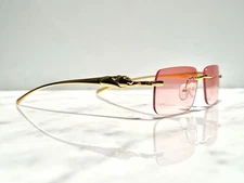 Bonano Big C Panther Rimless Gold Diamond Cut Red Lenses Glasses Sunglasses