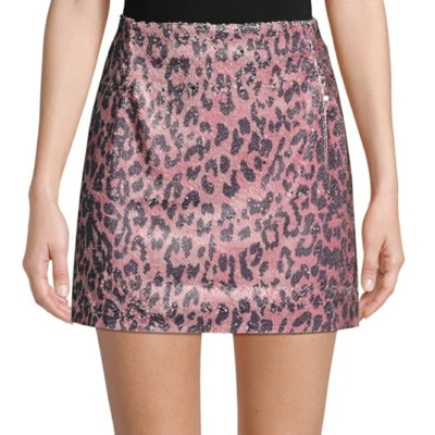 Free People FP One  Skinny Sequin Mini Skirt Size 4 Zip Pink Cheetah NWOT! $128