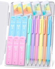 Mechanical Pencil Set, 6 Pcs Pastel Mechanical Pencils 0.7Mm & 0.5Mm with 6 Tube