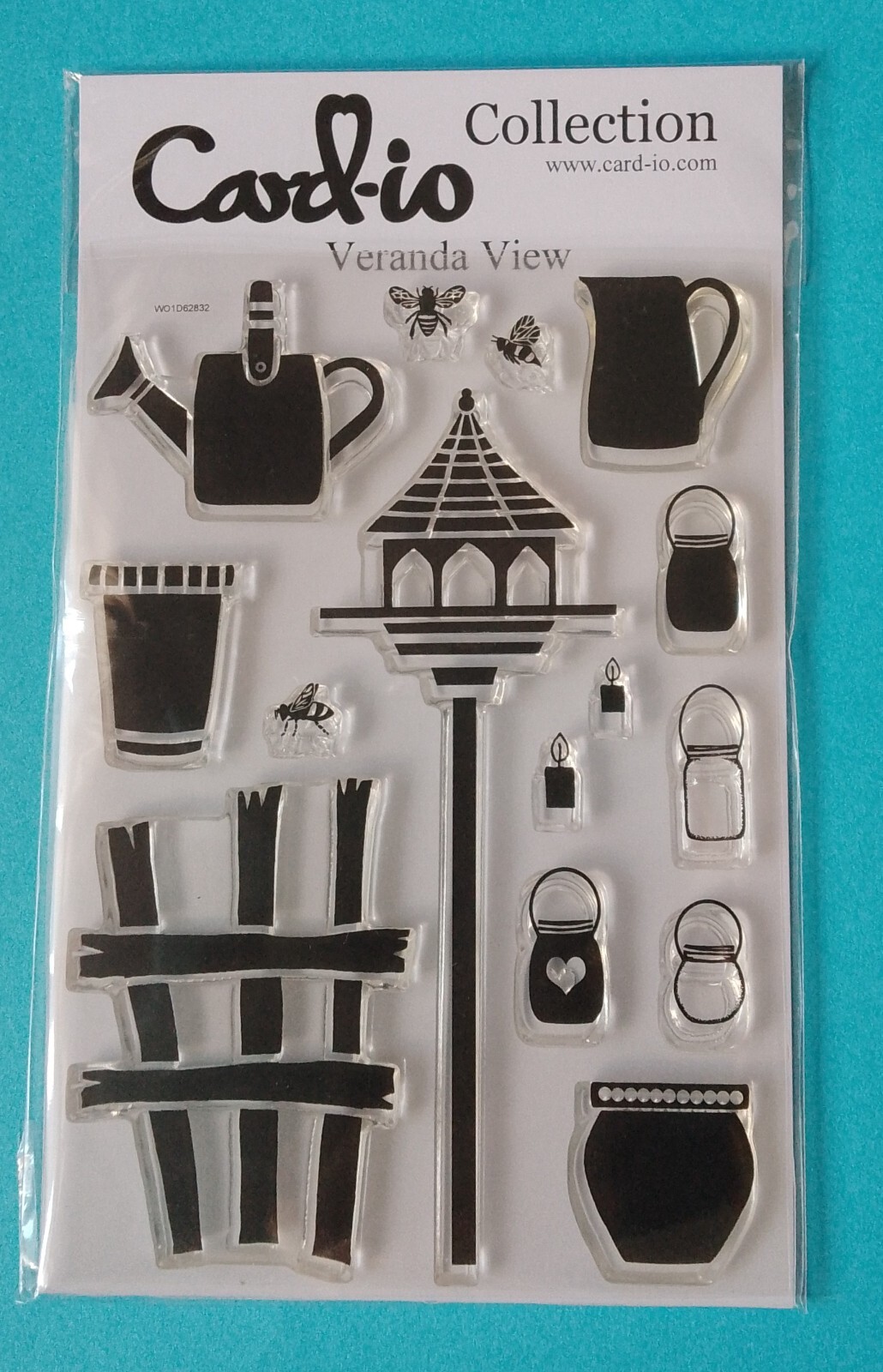 CARD-IO  Collection   VERANDA VIEW  CCSTVER-01  STAMP SET bird table fence jars
