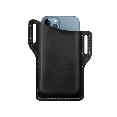Men Vertical PU Leather Pouch with Waist Belt Loop Cell Phone Holster Wallet Bag - Picture 13 of 42