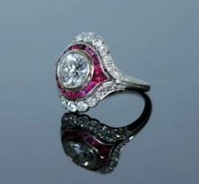 2.20 CT White Round CZ Art Deco Engagement Ring Solid 925 Sterling Silver