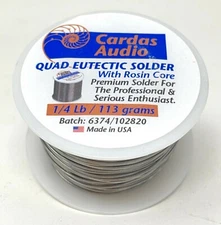 CARDAS AUDIO QUAD EUTECTIC SILVER SOLDER Wire Roll W/Rosin Flux 110Gm 1/4 Lb