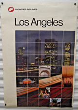 RARE Vintage Frontier Airlines Los Angeles Nigh Skyline 24x36 Poster
