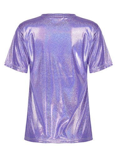 T-shirt donna top manica corta lucida metallizzata pantaloncini glitter club party - Foto 29 di 81