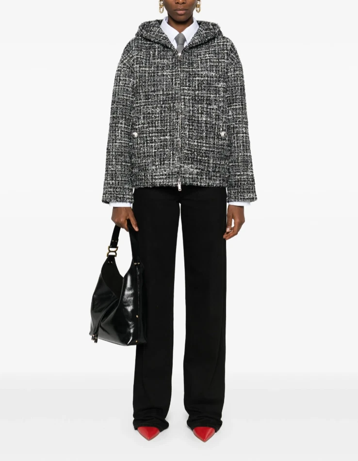 £3800 Valentino Garavani Runway Mossi Melange Metalic Tweed Hooded Jacket IT36 - Image 2 of 4