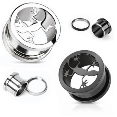 Flesh Schraub Ohr Tunnel Plug Piercing Eidechse Gecko Edelstahl