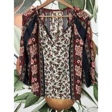 Lucky Brand Top Small Womens Floral Popover Blouse Top Rayon
