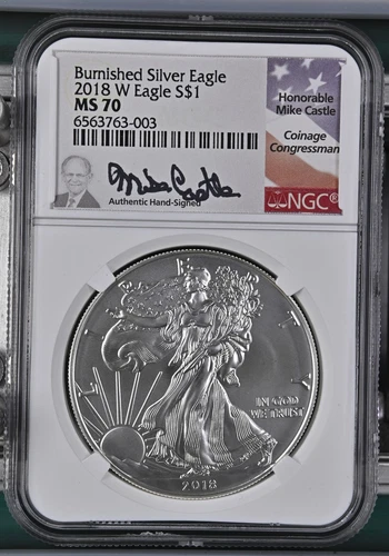 2018 W Burnished Silver Eagle NGC MS-70 Mike Castle Signature