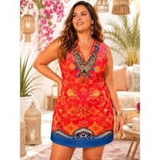 VENUS Embellished Jewel Neck Bodycon Mini Dress 1X Pink Orange Blue