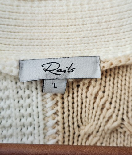 Suéter Relajado Rails Reese Crema Patchwork Grueso Cable Tejido Botón Talla Grande - Imagen 5 de 9