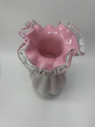 Fenton Milk Glass Pitcher Vase Peach Crest Melon 9” MCM Ruffle Vintage - Picture 3 of 11