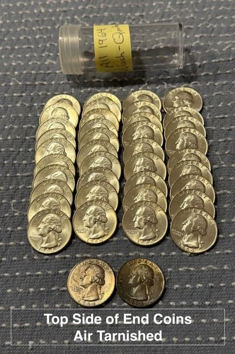 40 All 1964  Tube Roll US 90% Silver Washington Quarters Uncirculated FV $10
