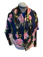 NWT Vintage GEORGE Floral COLORFUL Sheer SCARF 14  W x 58  L