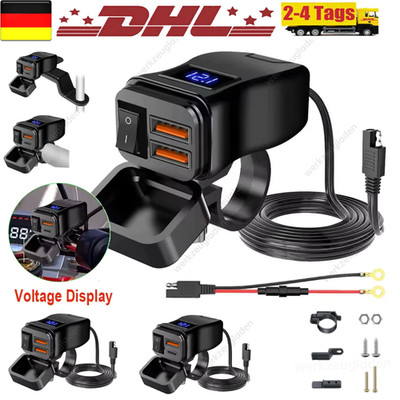 QC3.0 USB C Steckdose 12V Motorrad Ladegerät 60W USB-A und PD Type-C Wasserdicht