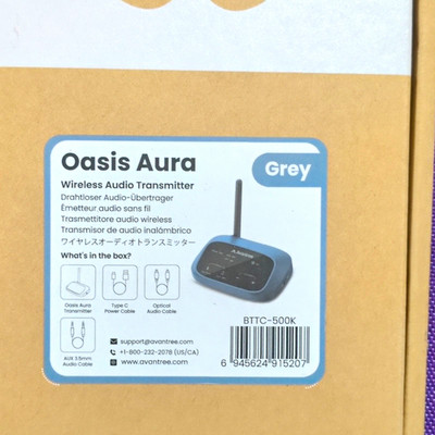 Avantree Oasis Aura Gray Bluetooth Wireless Audio Transmitter BTTC-500K USB-C