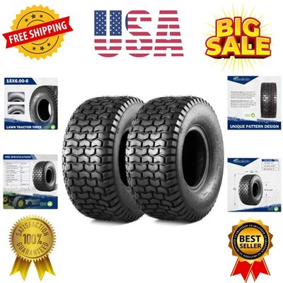 15x6.00-6nhs Lawn Mower Tires 15x6x6 Lawn Tractor Tire 15x6-6 Turf Tires, 4 P...