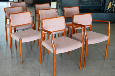 Niels Otto Møller model #65 & #80 teak dining chairs set of 8 MCM