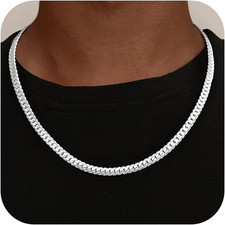 S925 Sterling Silver Chain Necklace for Men, 5Mm/6Mm Sterling Silver Cuban Link