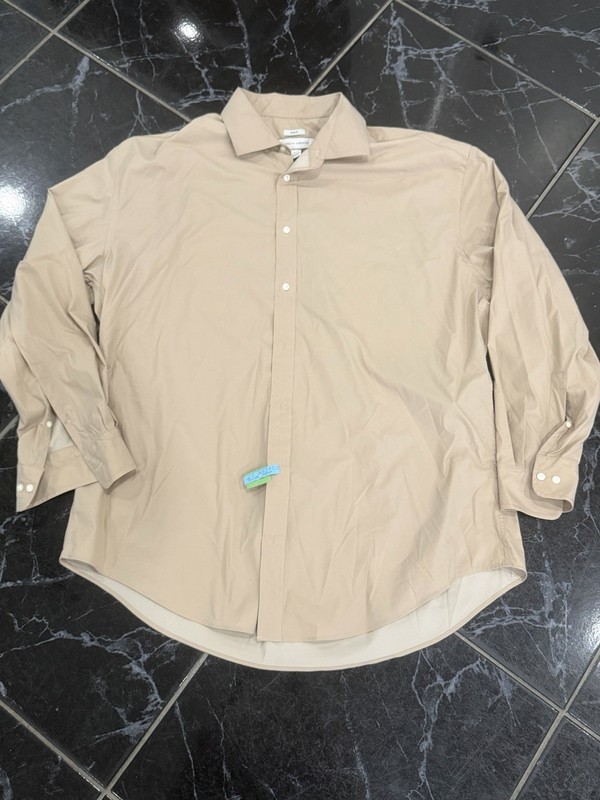 Joseph Abboud Slim Fit Dress Shirt Beige Solid Stretch 16 34/35 Long Sleeve