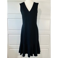 J. Crew 365 Black Sleeveless V-Neck Flounce Hem Career Dress Size 8