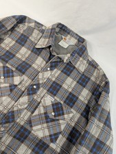 Vintage 80s Carhartt Large Fleece Lined Plaid L/S Flannel Pearl Snap Shirt VTG